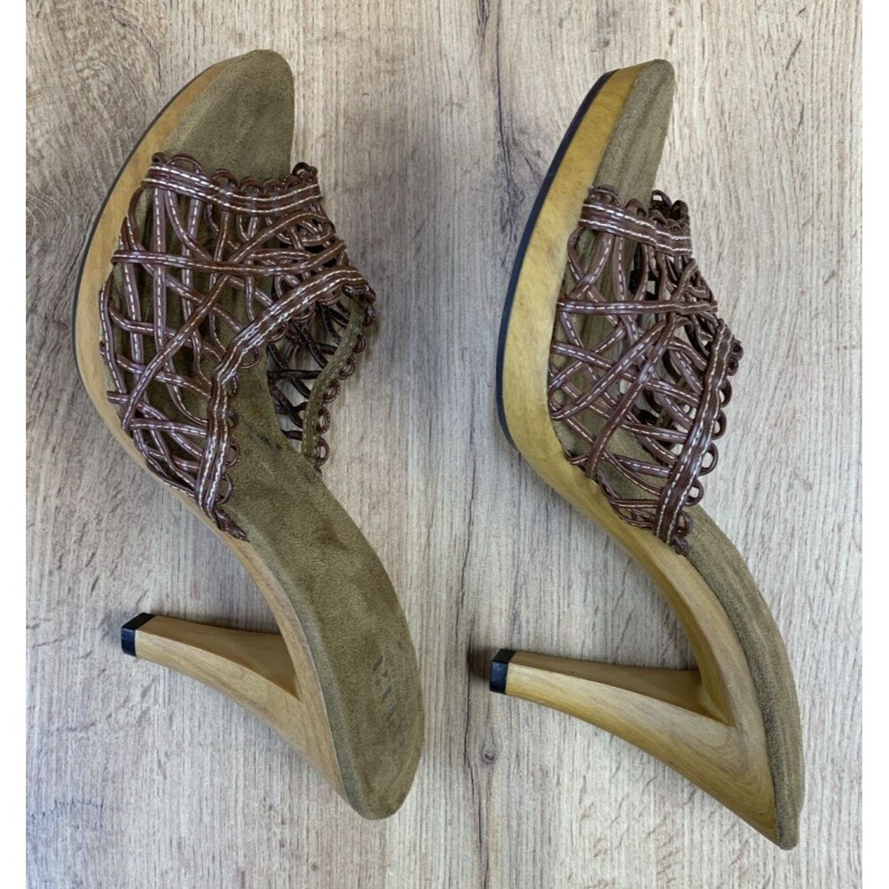 ana Slip On Summer High Heel Sandal Shoes 023-5462 Weave Open Toe Brown Size 9M - Picture 12 of 16